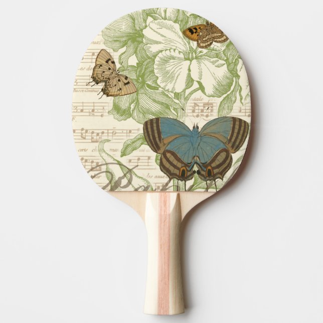 Butterflies on Sheet Music with Floral Design Ping Pong Paddle (Front)