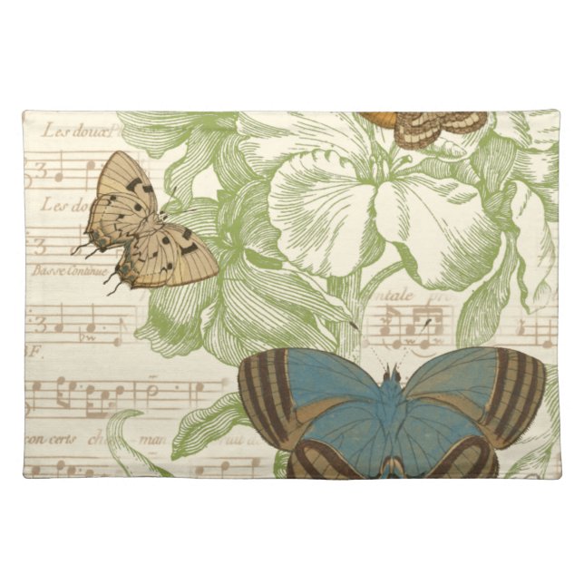 Butterflies on Sheet Music with Floral Design Placemat (Front)