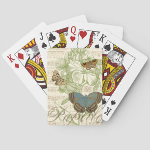 Butterflies on Sheet Music with Floral Design Poker Cards