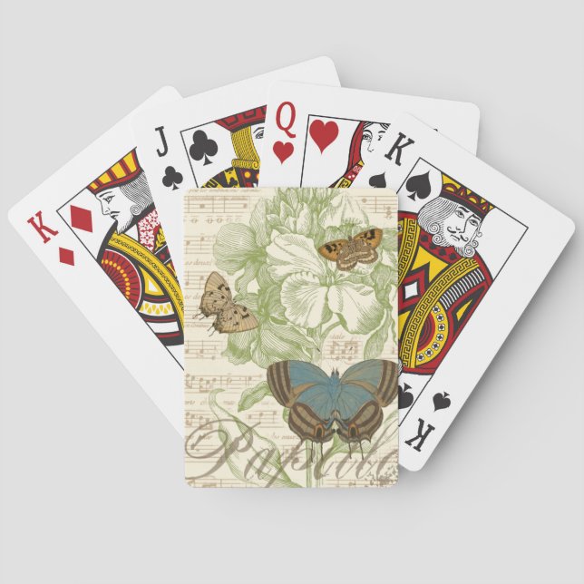 Butterflies on Sheet Music with Floral Design Poker Cards (Back)