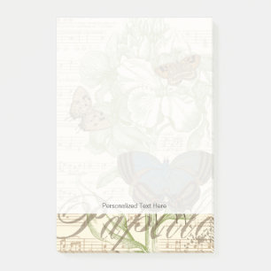 Butterflies on Sheet Music with Floral Design Post-it Notes