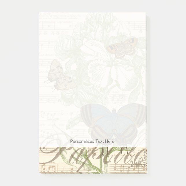 Butterflies on Sheet Music with Floral Design Post-it Notes (Front)