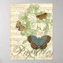 Butterflies on Sheet Music with Floral Design