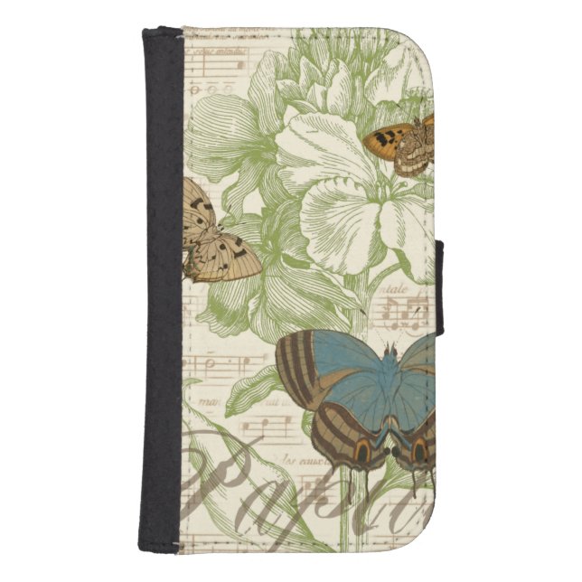 Butterflies on Sheet Music with Floral Design Samsung Galaxy Wallet Case (Front)