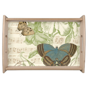 Butterflies on Sheet Music with Floral Design Serving Tray