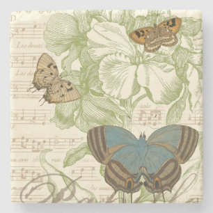 Butterflies on Sheet Music with Floral Design Stone Coaster
