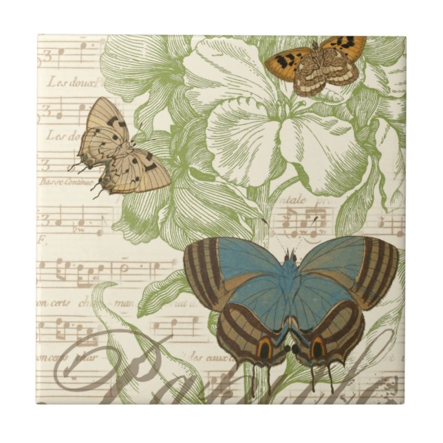 Butterflies on Sheet Music with Floral Design Tile (Front)