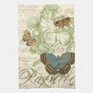 Butterflies on Sheet Music with Floral Design Towel