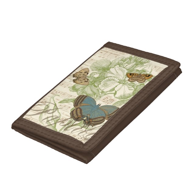 Butterflies on Sheet Music with Floral Design Trifold Wallet (Bottom)