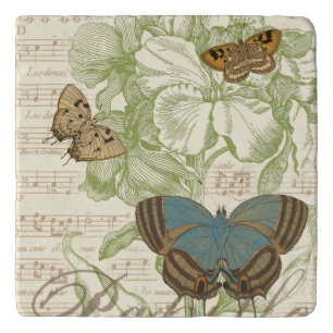Butterflies on Sheet Music with Floral Design Trivet