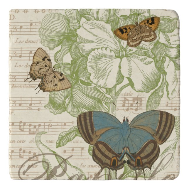 Butterflies on Sheet Music with Floral Design Trivet (Front)