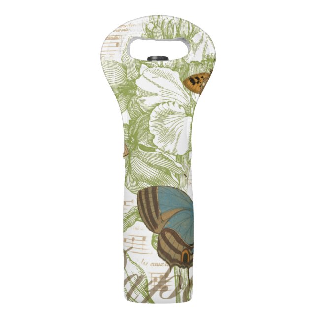 Butterflies on Sheet Music with Floral Design Wine Bag (Back)