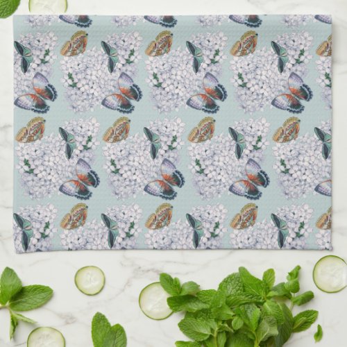 Butterflies on soft teal kitchen towel