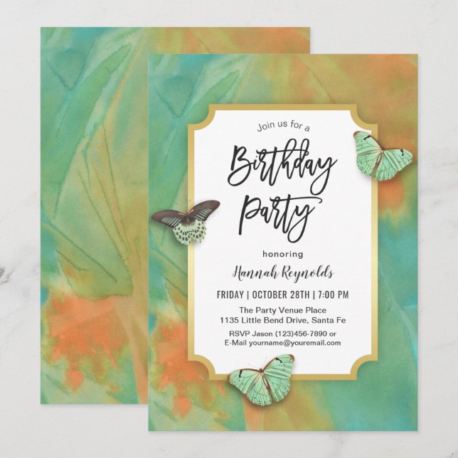 Butterflies on Southwest Colors Birthday Party Invitation (Front/Back)