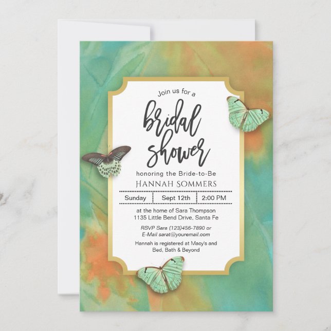Butterflies on Southwest Colors Bridal Shower Invitation (Front)