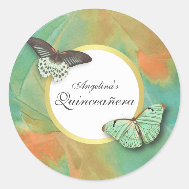 Butterflies on Southwest Colors Quinceanera Classic Round Sticker (Front)