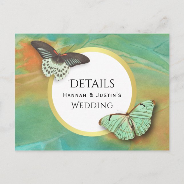 Butterflies on Southwest Colors Wedding Details Postcard (Front)