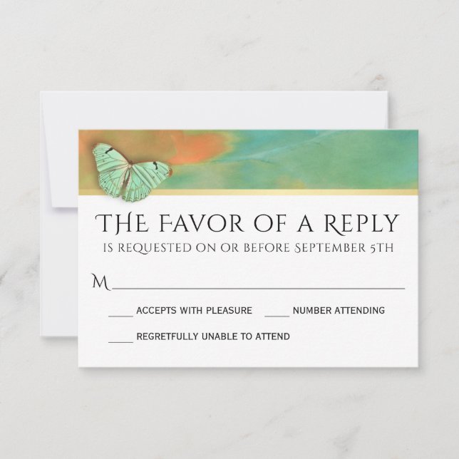 Butterflies on Southwest Colors Wedding RSVP Card (Front)