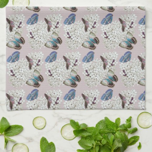 Butterflies on vintage lavender kitchen towel