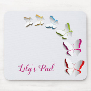 Butterflies on White with Name Mouse Pad