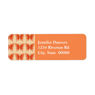 Butterflies, orange on a pastel orange background label