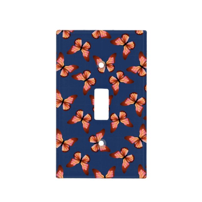 Butterflies Orange Pink Black Pattern Light Switch Cover (Front)
