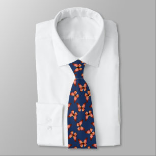 Butterflies Orange Pink Black Pattern Neck Tie