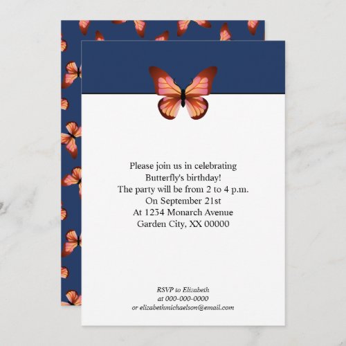 Butterflies Orange Pink Black Pattern Party Invitation