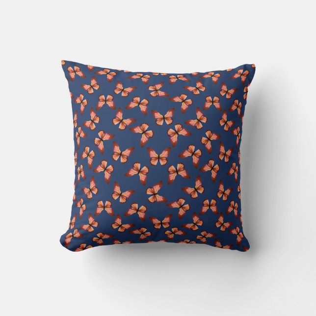 Butterflies Orange Pink Black Pattern Throw Pillow (Front)