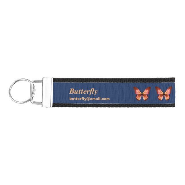 Butterflies Orange Pink Black Personalized Wrist Keychain (Keys on Left)