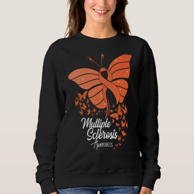 Butterflies & Orange Ribbon Multiple Sclerosis Awa Sweatshirt (Front)