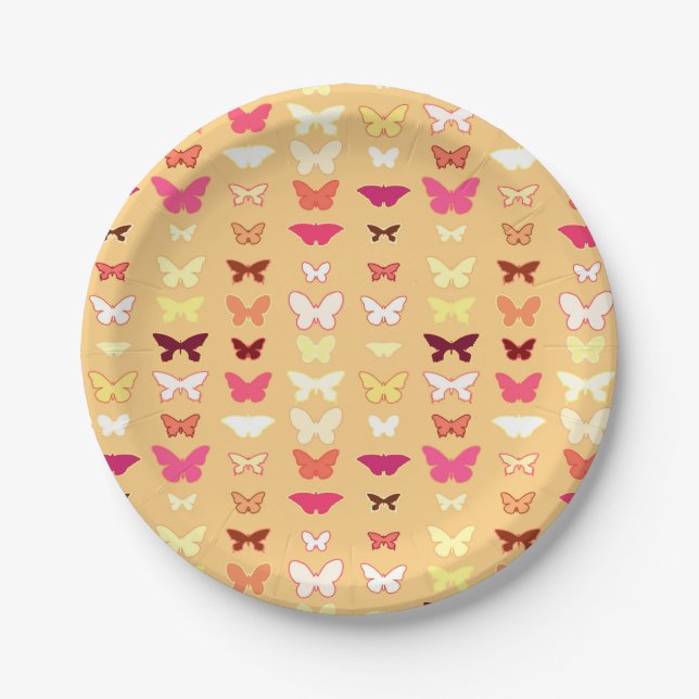 Butterflies, orange, yellow and coral paper plates (Front)