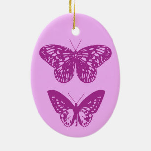 Butterflies Orchid and Amethyst Purple Ceramic Ornament