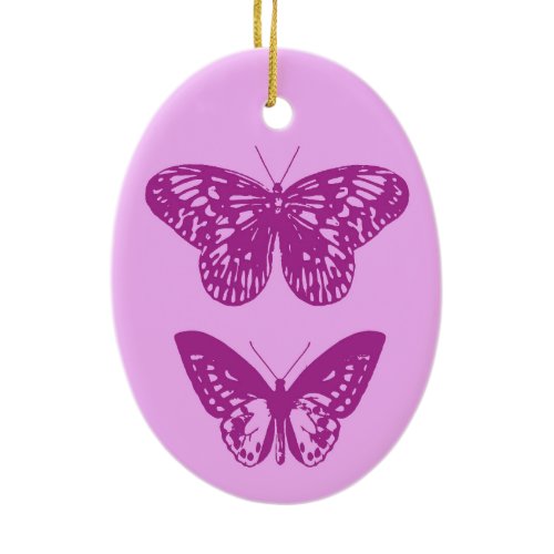 Butterflies Orchid and Amethyst Purple Ceramic Ornament