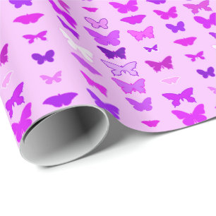 Butterflies, orchid, violet and magenta wrapping paper
