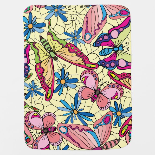 Butterflies Over Flowers Meadow View Baby Blanket (Front)