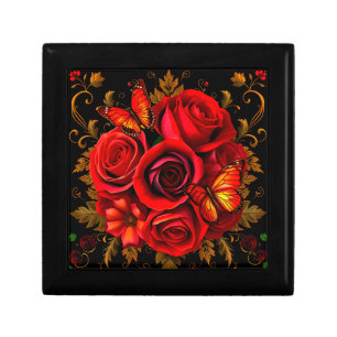 🌸Butterflies Over Red Rose Floral Keepsake Box🌸 Gift Box