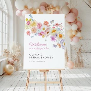 Butterflies Pastel Bloom Bridal Shower Welcome Foam Board