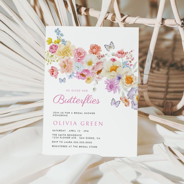 Butterflies Pastel Bloom Floral Bridal Shower Invitation (Creator Uploaded)