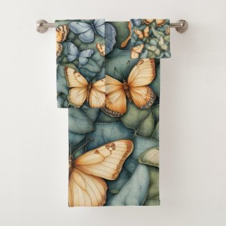 Butterflies Pattern Blue Green Yellow Shades 