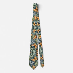 Butterflies Pattern Blue Green Yellow Shades Neck Tie