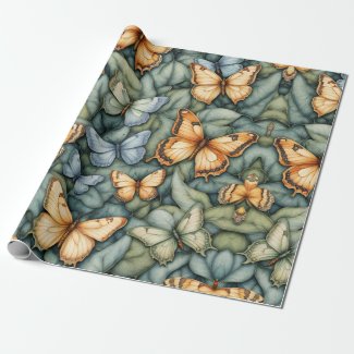 Butterflies Pattern Blue Green Yellow Shades 