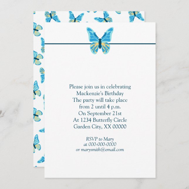Butterflies Pattern Custom Colors Graphic Party Invitation (Front/Back)