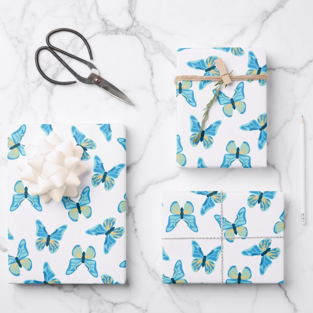 Butterflies Pattern Custom Colors Graphic Wrapping Paper Sheets (Front)