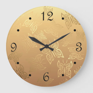 Butterflies Pattern Gold Numbers Large Clock