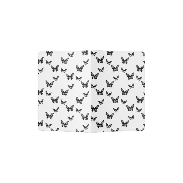 Butterflies Pattern Illustrated Vintage Butterfly Passport Holder (Opened)