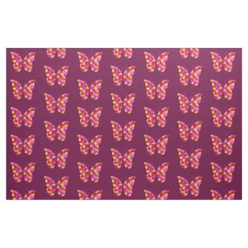 Butterflies Pattern on Wine Red Fabric