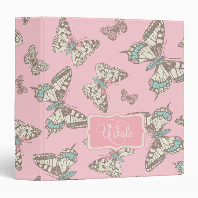 Butterflies pattern pink add your name folder (Front/Spine)