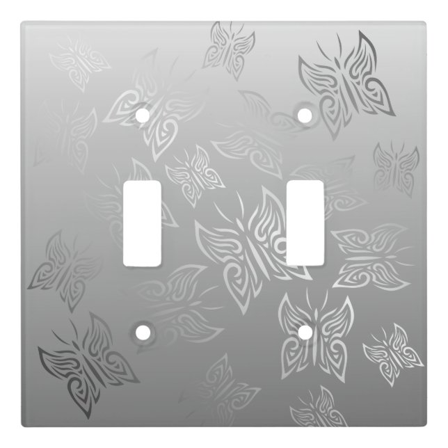 Butterflies Pattern Silver Light Switch Cover (Front)