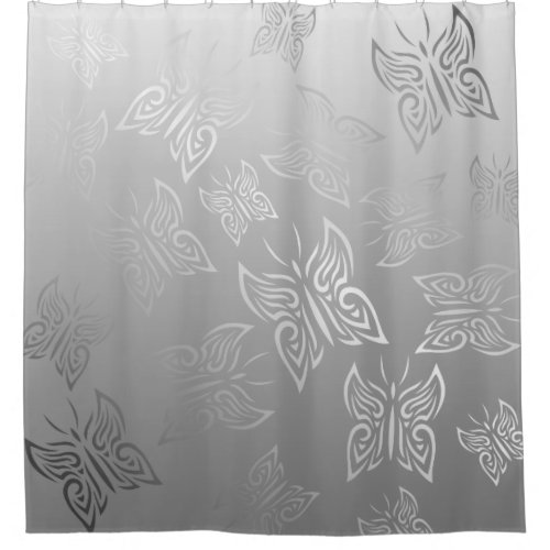 Butterflies Pattern Silver Shower Curtain